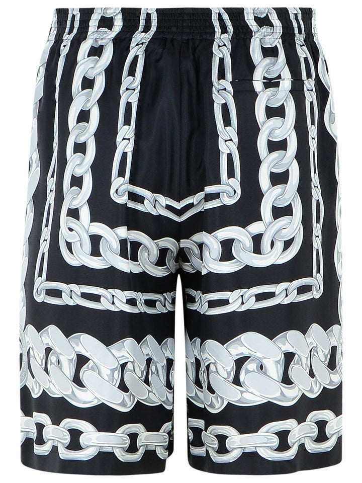 Versace 'Chains' Black Silk Bermuda Shorts Men