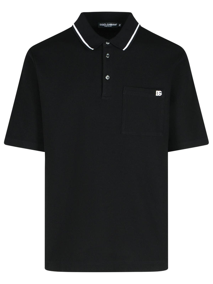 Dolce & Gabbana Black Cotton Polo Shirt Men