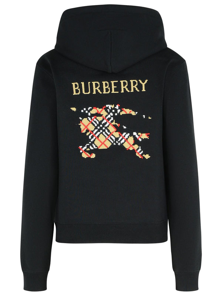 Black hoodie with Burberry logo and checkered design on the back against a white background