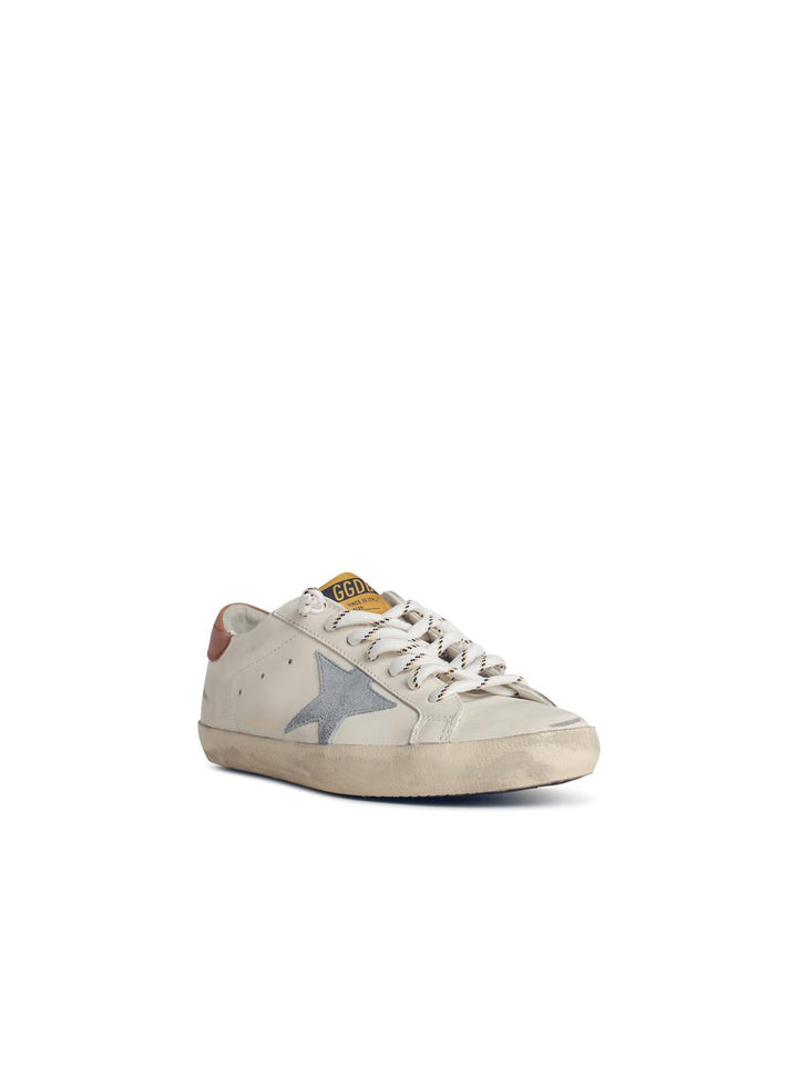 Golden Goose Super-Star' White Leather Sneakers With Grey Suede Star And Brown Heel Men