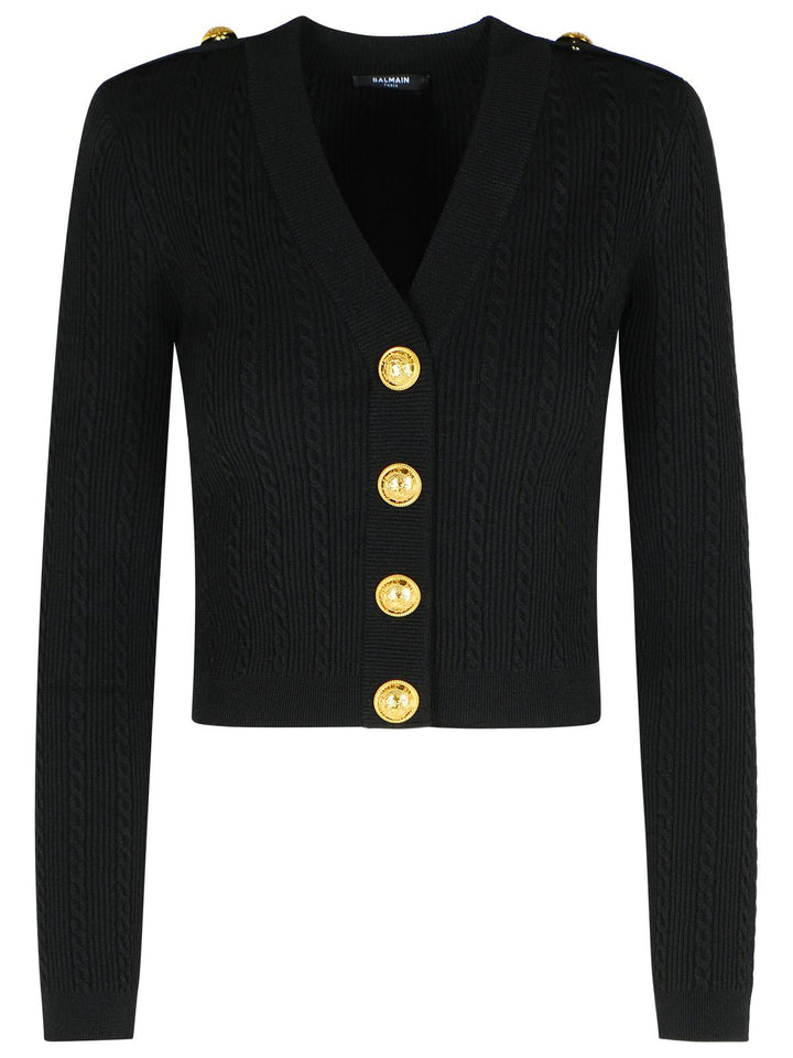 Balmain Black Twisted Knit Long-Sleeved Cardigan Women