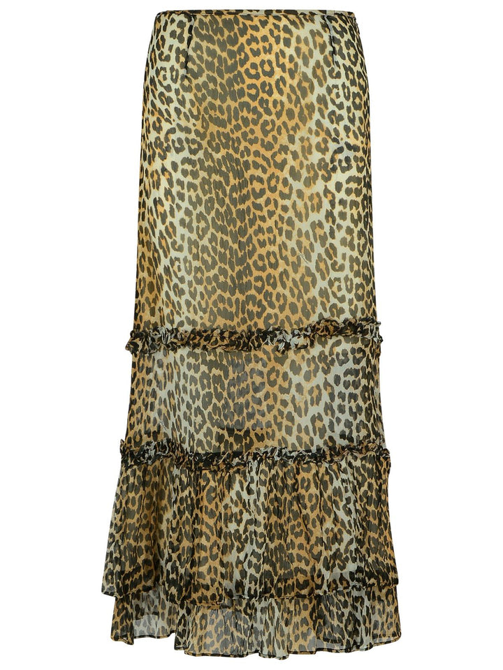 Ganni Long Skirt In Viscose 'Chiffon' With Leopard Print Women