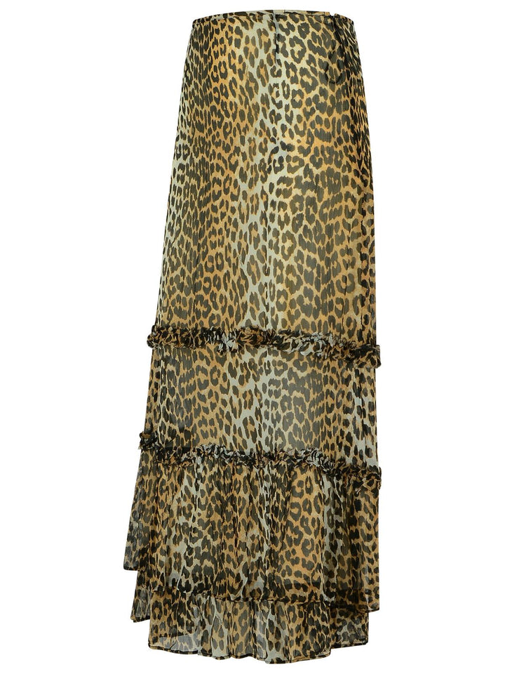 Ganni Long Skirt In Viscose 'Chiffon' With Leopard Print Women