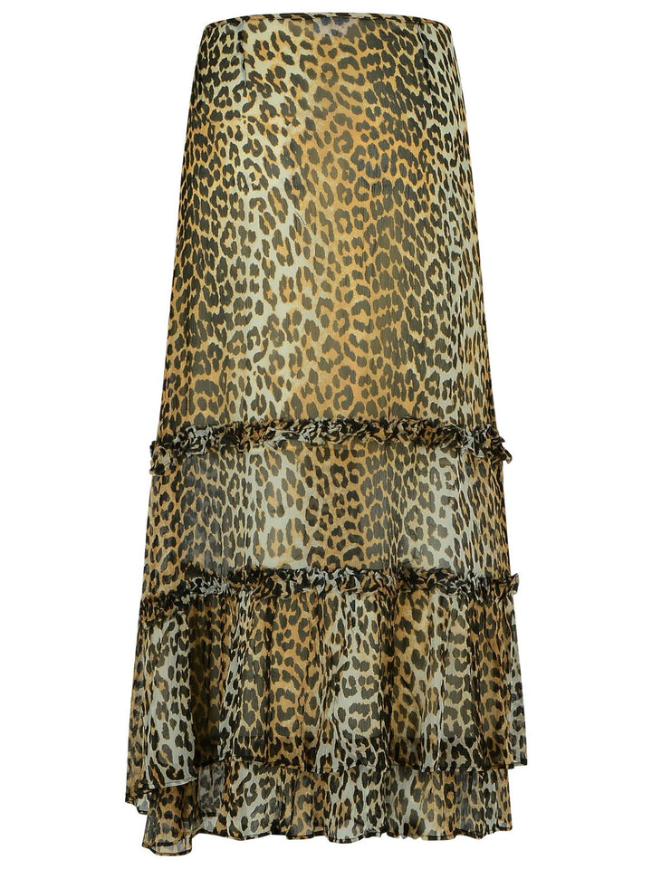 Ganni Long Skirt In Viscose 'Chiffon' With Leopard Print Women