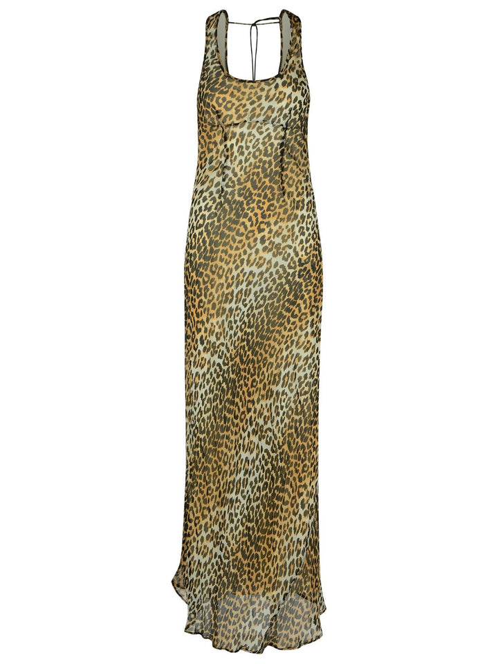 Ganni Leopard Print Viscose Long Dress Women