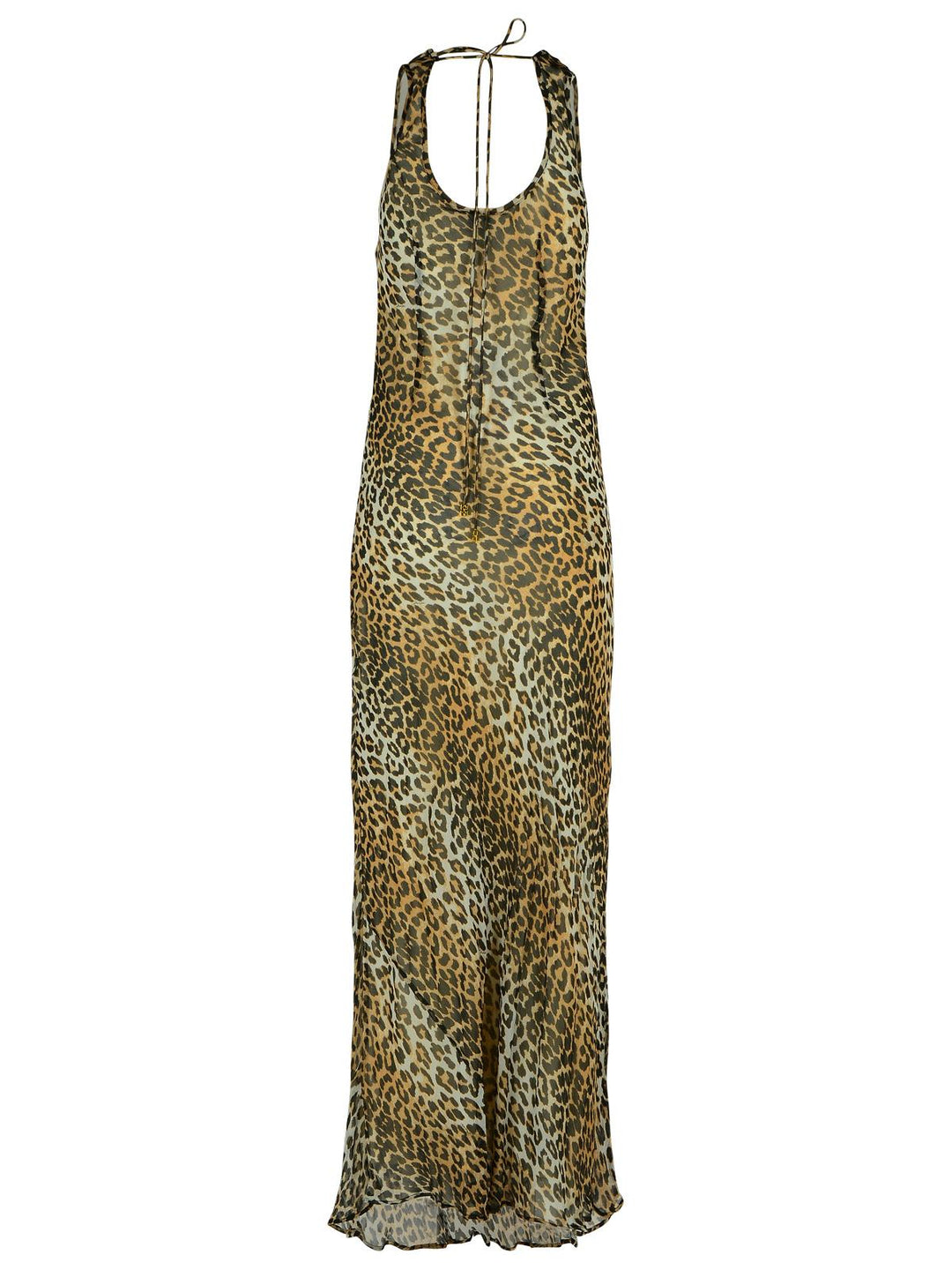Ganni Leopard Print Viscose Long Dress Women