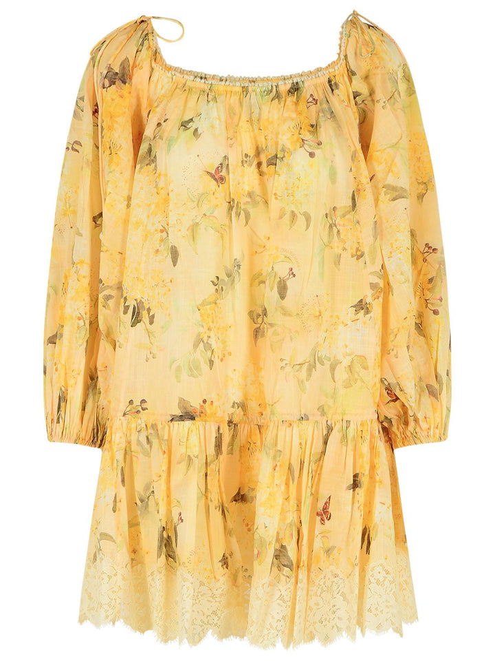 Zimmermann 'Cascadian' Yellow Cotton Mini Dress 'Botanical Flora' Women