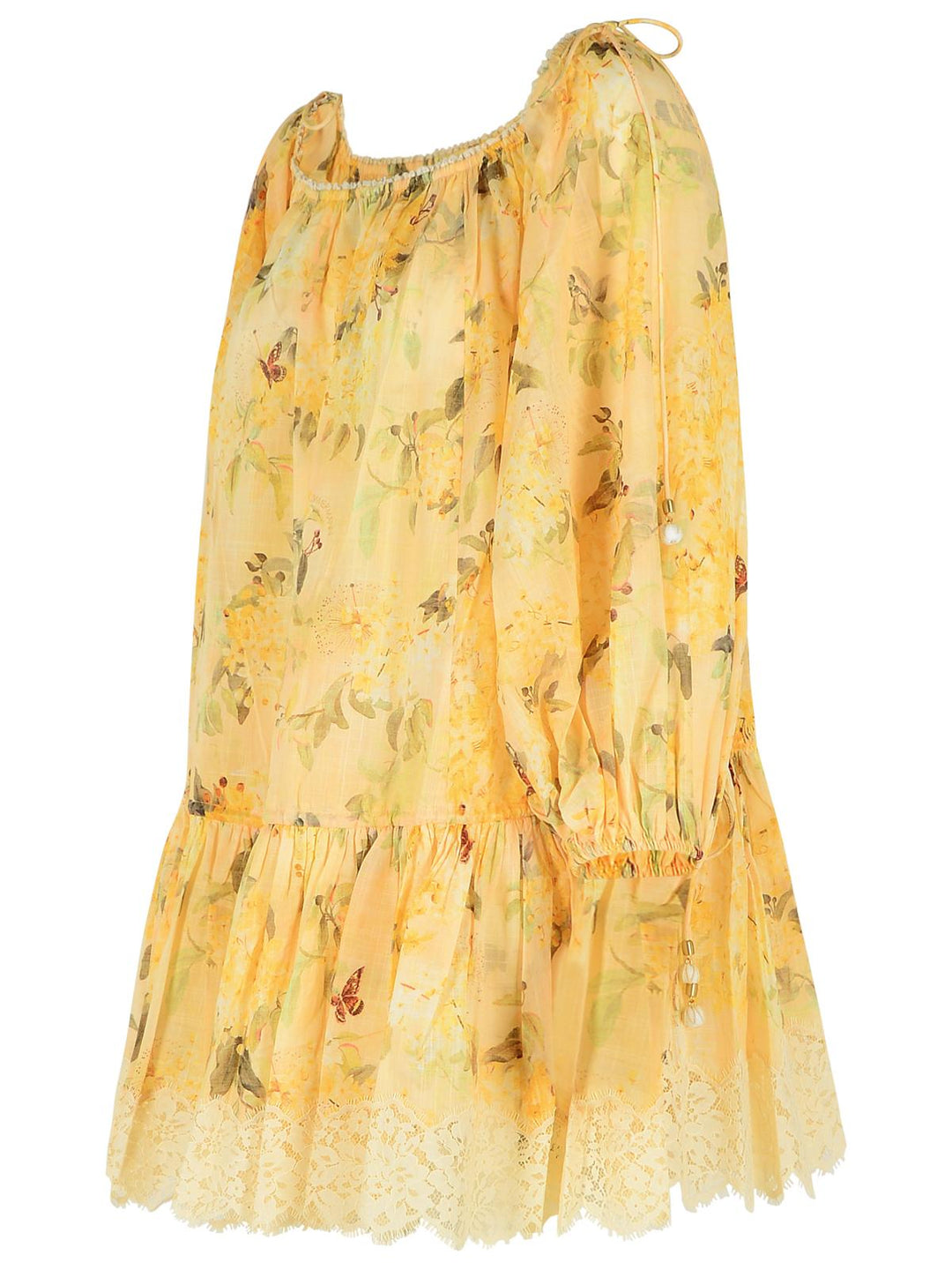Zimmermann 'Cascadian' Yellow Cotton Mini Dress 'Botanical Flora' Women