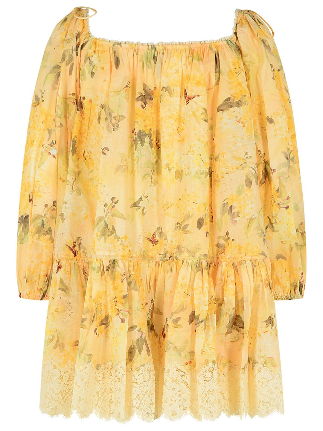 Zimmermann 'Cascadian' Yellow Cotton Mini Dress 'Botanical Flora' Women