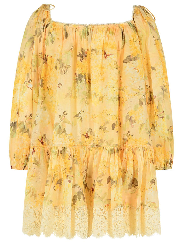 Zimmermann 'Cascadian' Yellow Cotton Mini Dress 'Botanical Flora' Women
