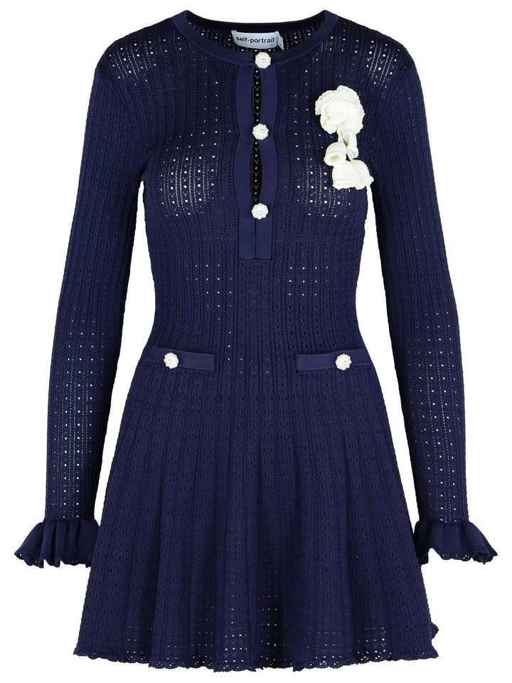 Self Portrait 'Crochet' Dress In Blue Viscose Blend Women
