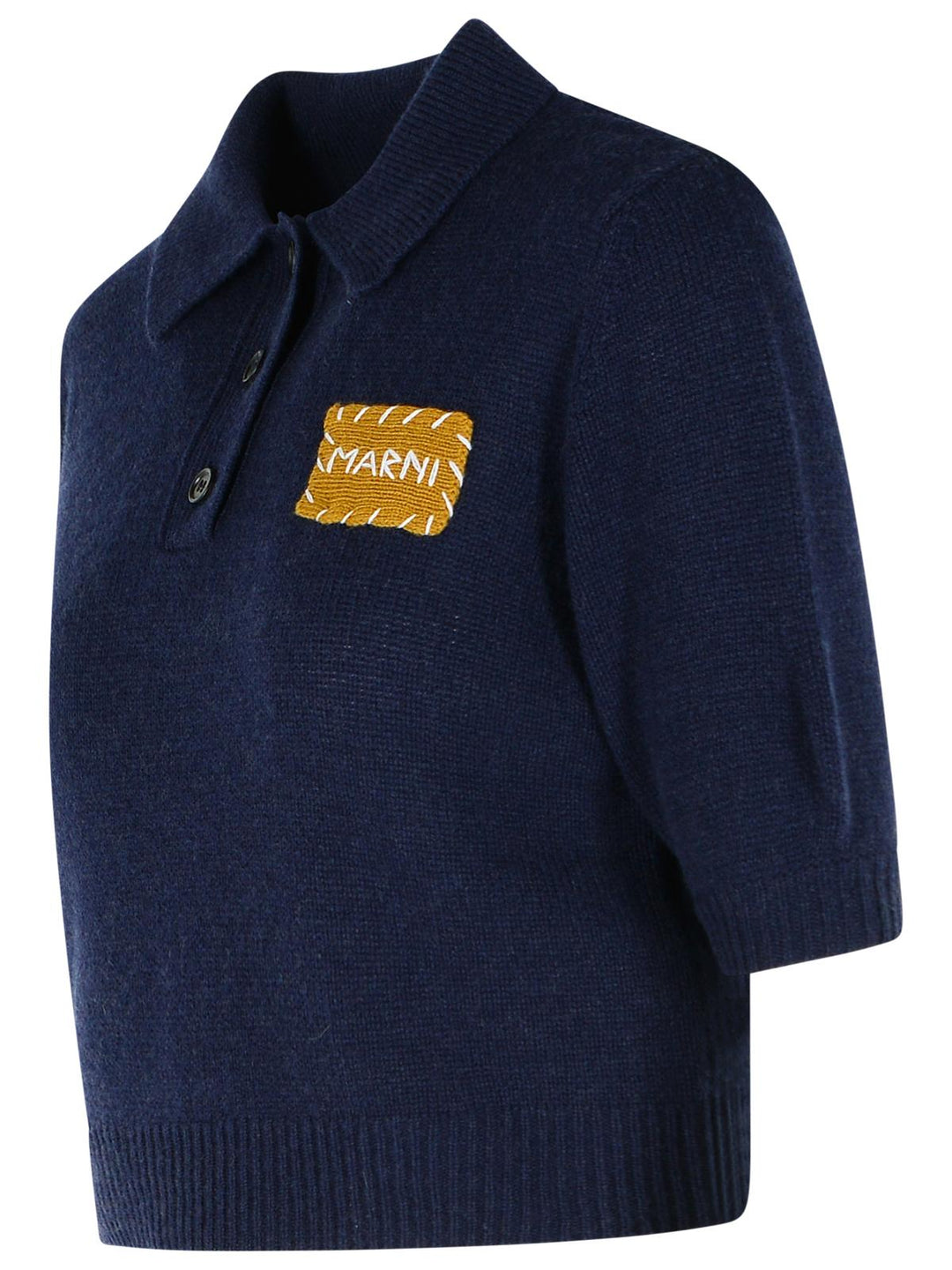 Marni Polo Sweater In Dark Blue Cashmere With 'Marni' Application Women