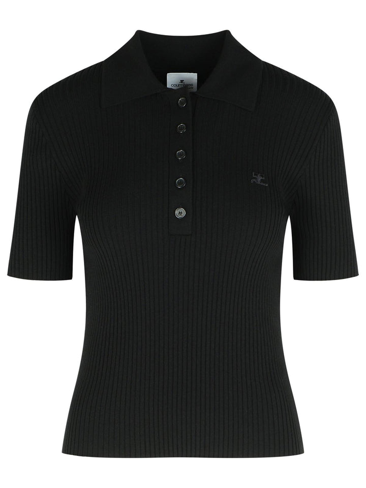 Courreges Black Viscose Blend Polo Shirt Women