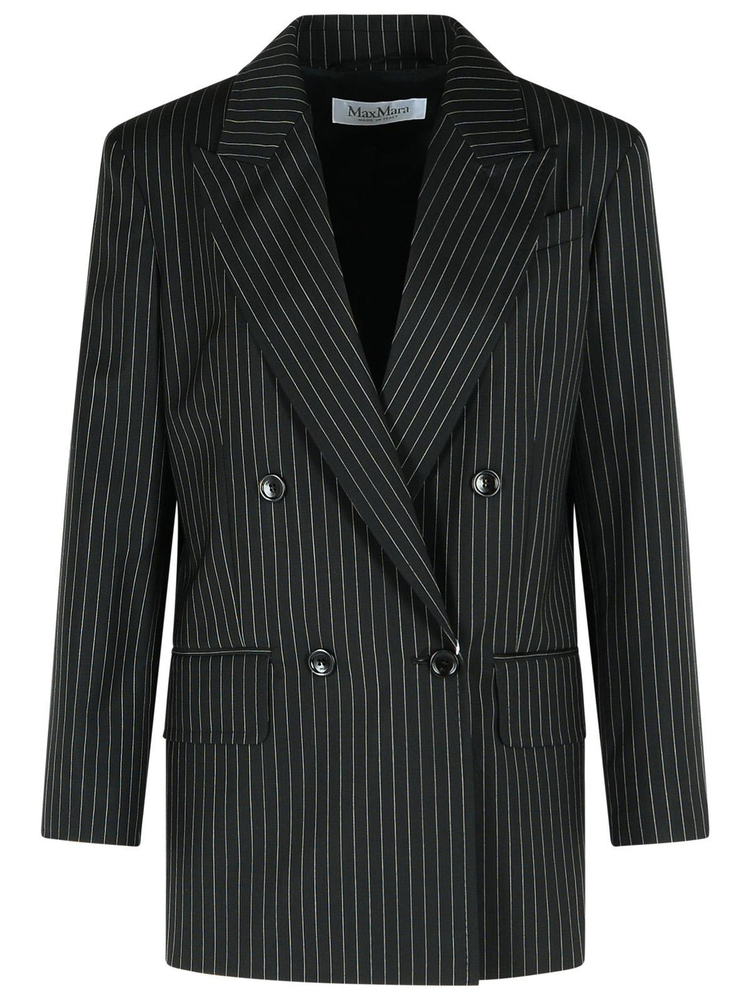 Max Mara 'Mattia' Black White Pinstriped Virgin Wool Blazer Women