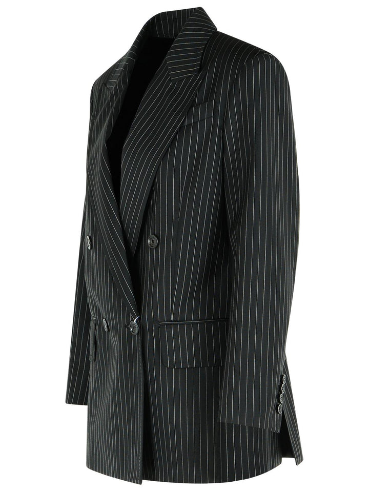 Max Mara 'Mattia' Black White Pinstriped Virgin Wool Blazer Women