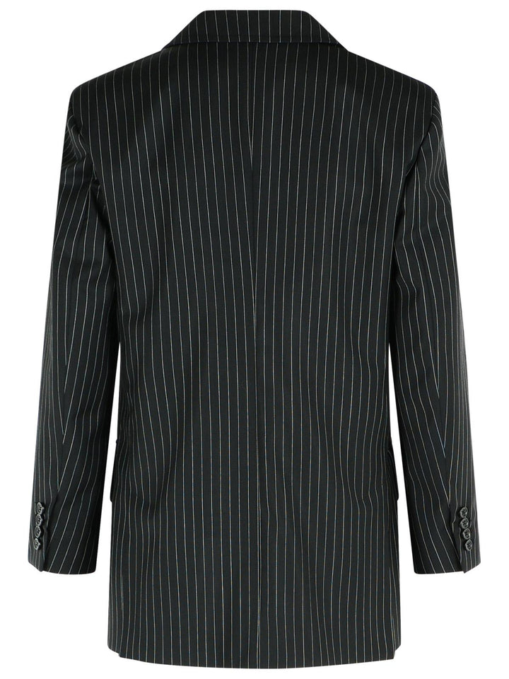 Max Mara 'Mattia' Black White Pinstriped Virgin Wool Blazer Women