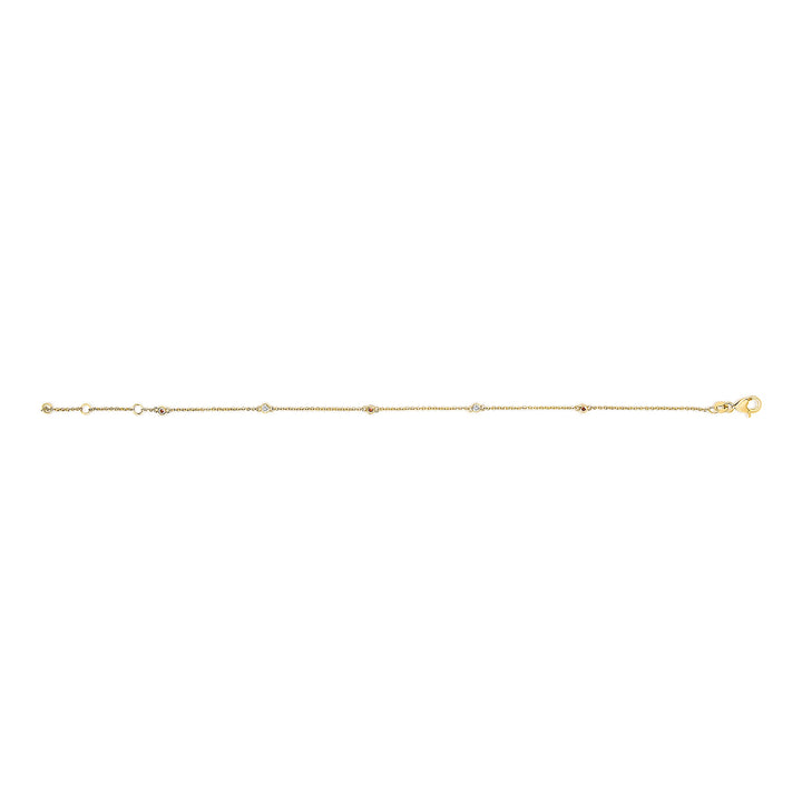 14K Yellow Gold Alternating Red Ruby and White Diamond Bezel Station Chain Bracelet (I-J Color, SI2-I1 Clarity) - 7.5" Inches