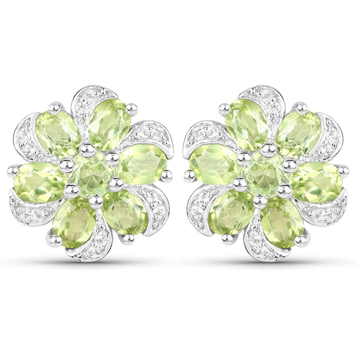 8.04 Carat Genuine Peridot and White Topaz .925 Sterling Silver 3 Piece Jewelry Set (Ring, Earrings, and Pendant w/ Chain)