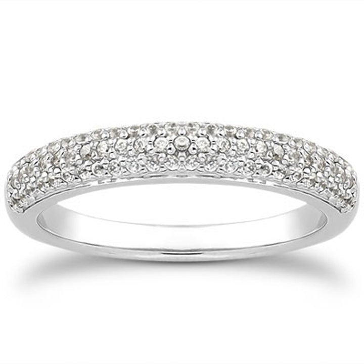 14k White Gold Triple Multi-Row Micro- Pave Diamond Wedding Ring Band