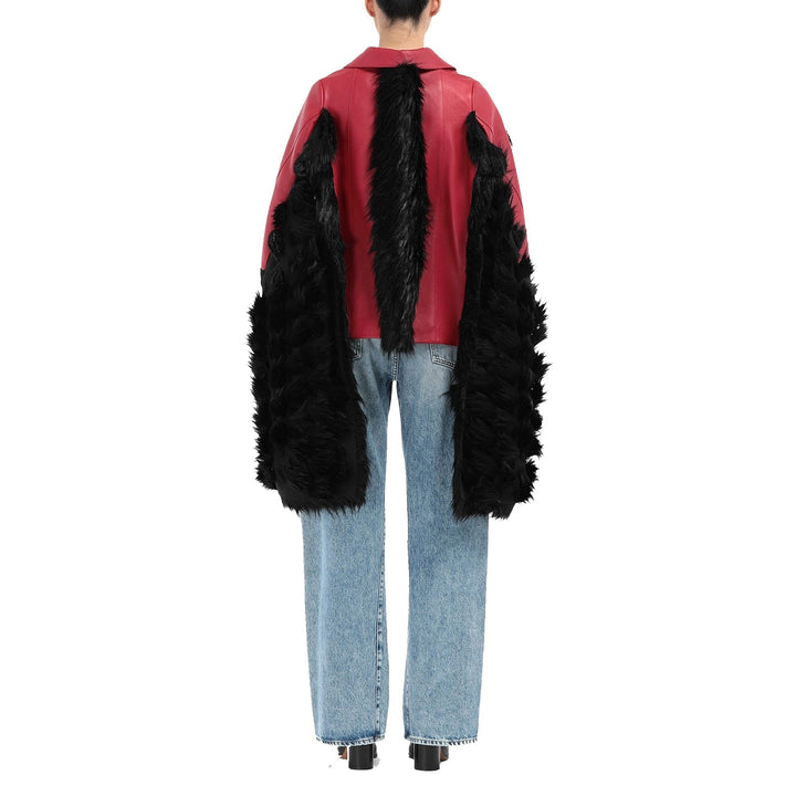 Maison Margiela Faux Fur Trimmed Leather Cape Jacket Women