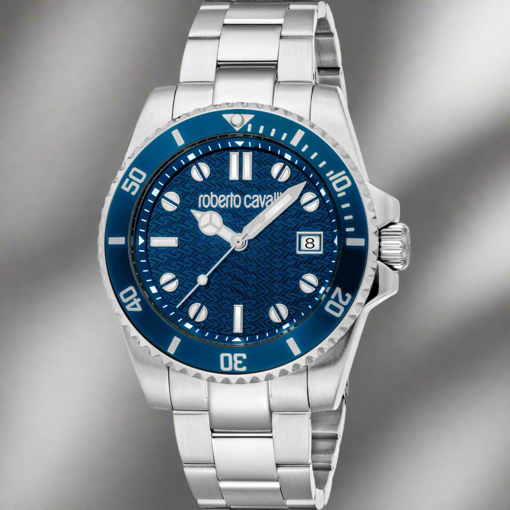 Roberto Cavalli mens silver with blue dial Watches