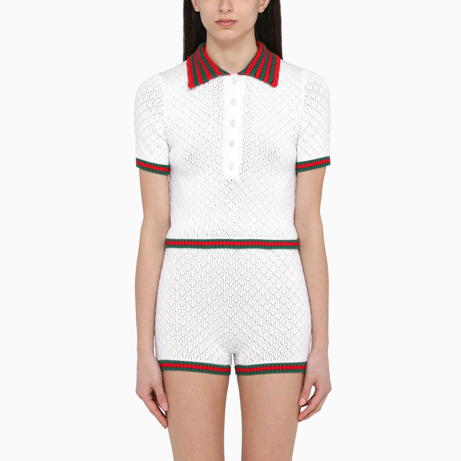 Gucci Women Lace And Cotton Short With Web Detail