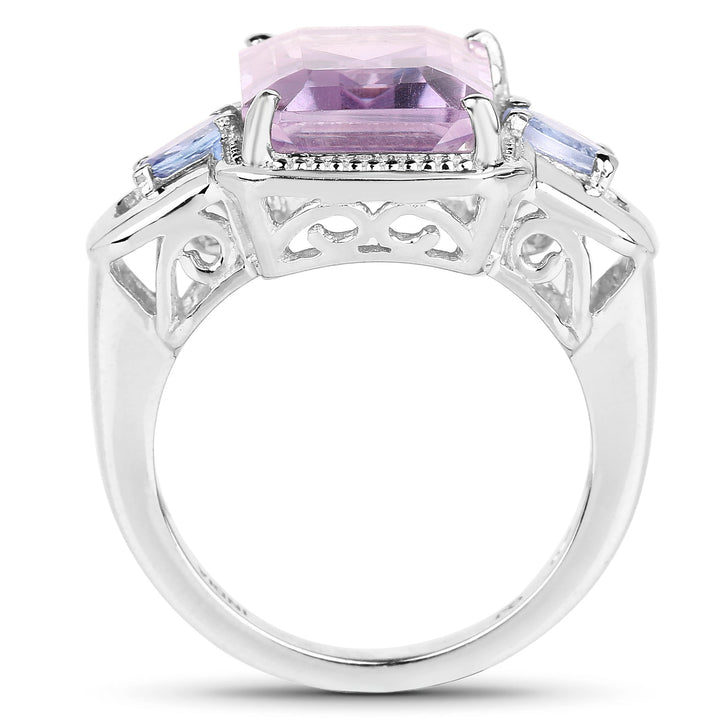 6.60 Carat Genuine Amethyst &amp; Tanzanite .925 Sterling Silver Ring