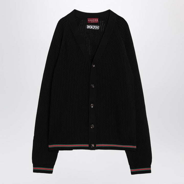 Gucci Black Cotton Cardigan With Web Ribbon Men