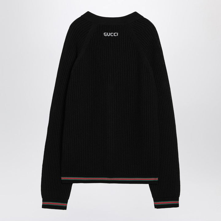 Gucci Black Cotton Cardigan With Web Ribbon Men