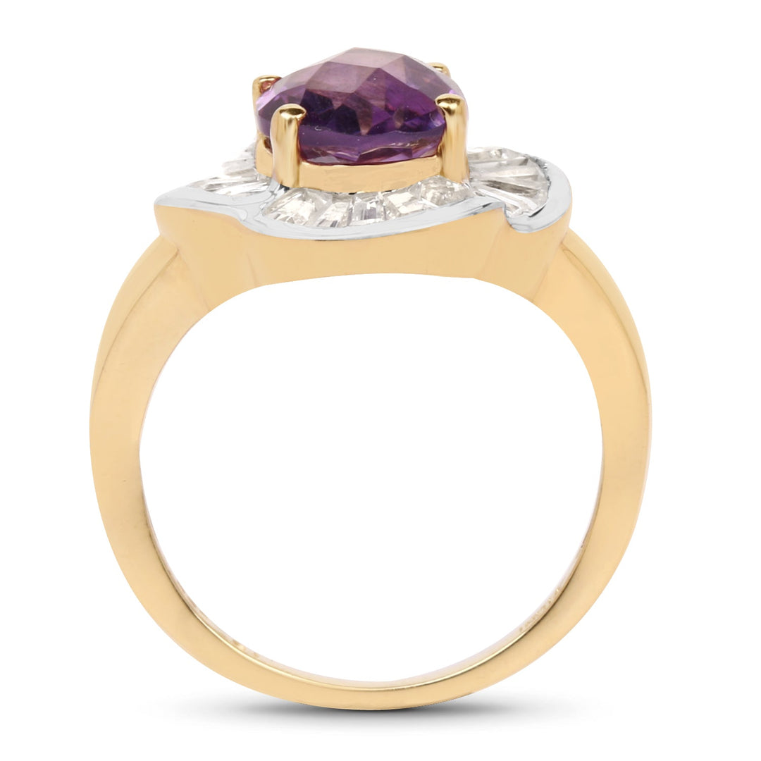 14K Yellow Gold Plated 3.35 Carat Genuine Amethyst &amp; White Topaz .925 Sterling Silver Ring