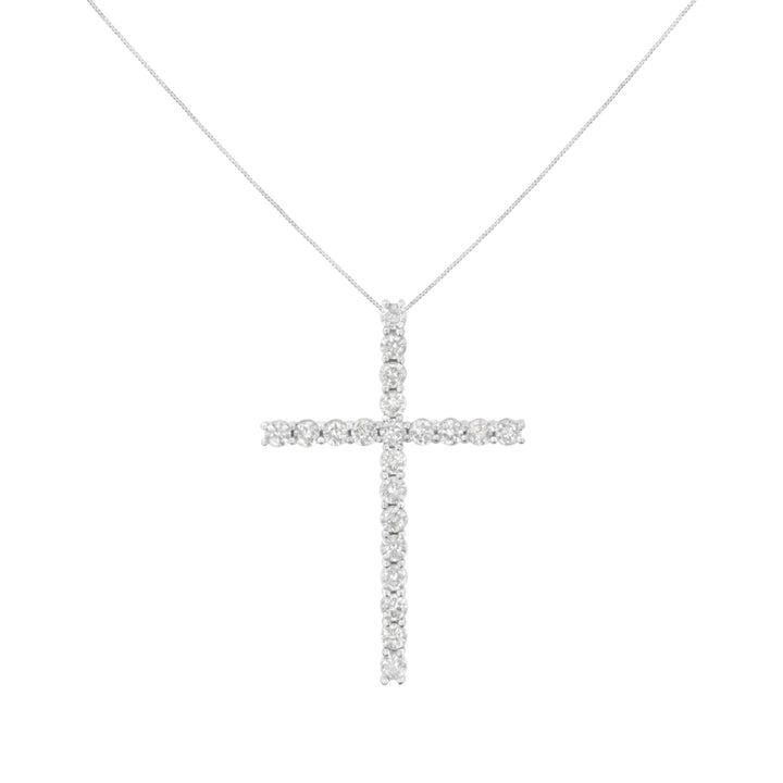 .925 Sterling Silver 4.0 Cttw Diamond 2-1/4" Cross Pendant with Box Chain Necklace (I-J Color, I1-I2 Clarity) - 18"