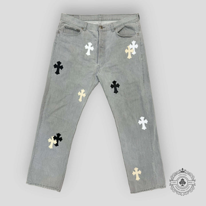 Chrome Hearts White / Cream Cross Patch Jeans
