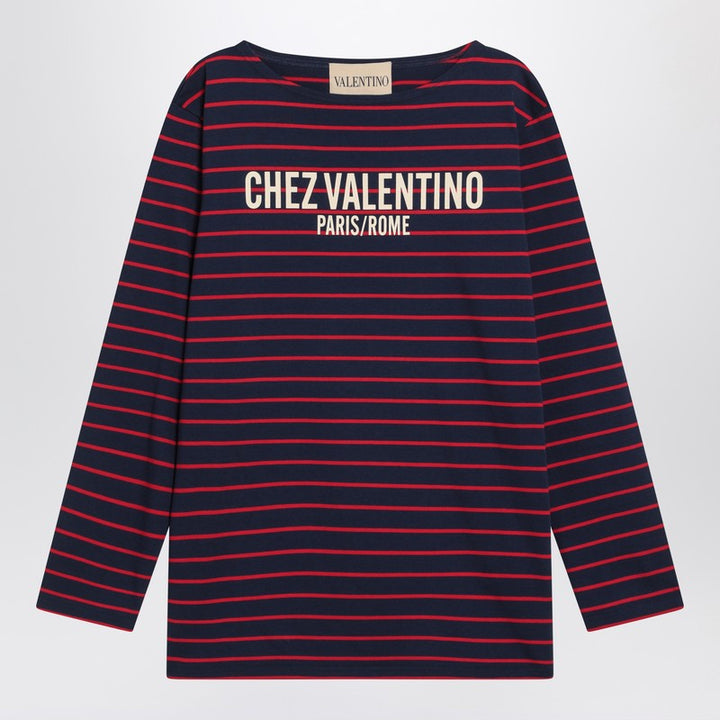 Valentino Blue T-Shirt With Red Stripes By Valentino Women