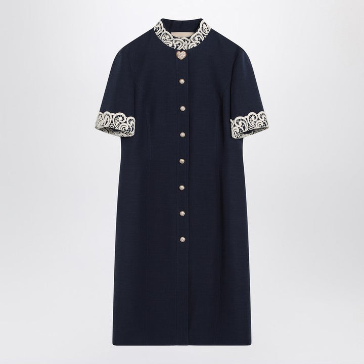 Valentino Indigo Blue Dress With Macramé Trim Women