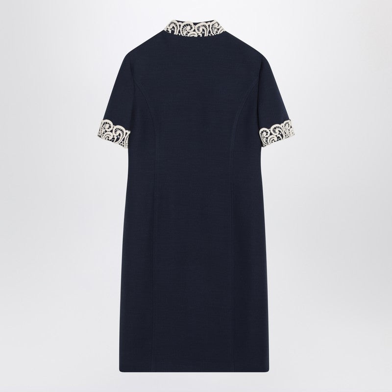 Valentino Indigo Blue Dress With Macramé Trim Women
