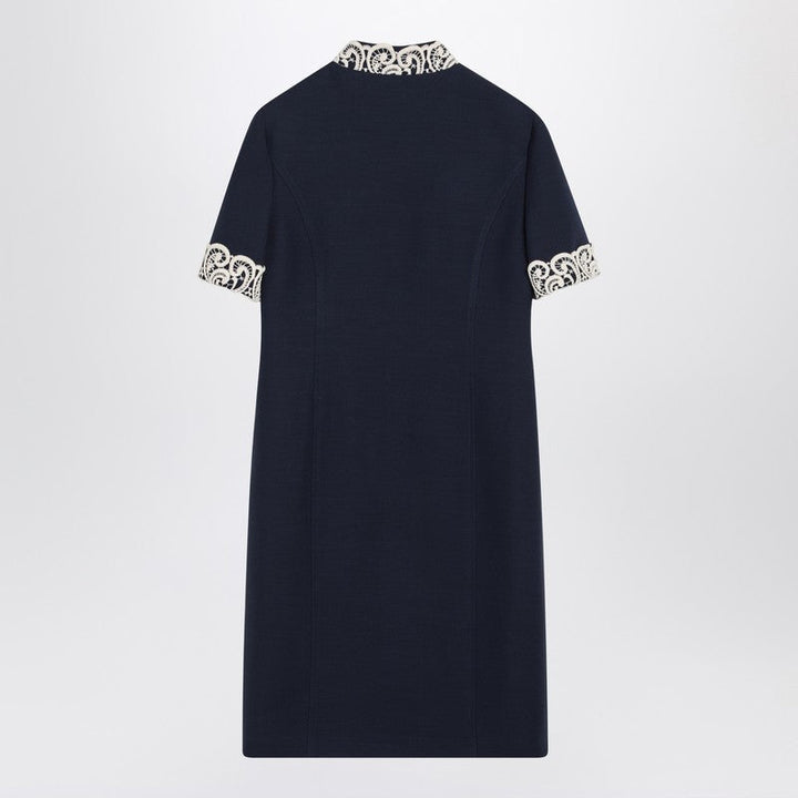Valentino Indigo Blue Dress With Macramé Trim Women