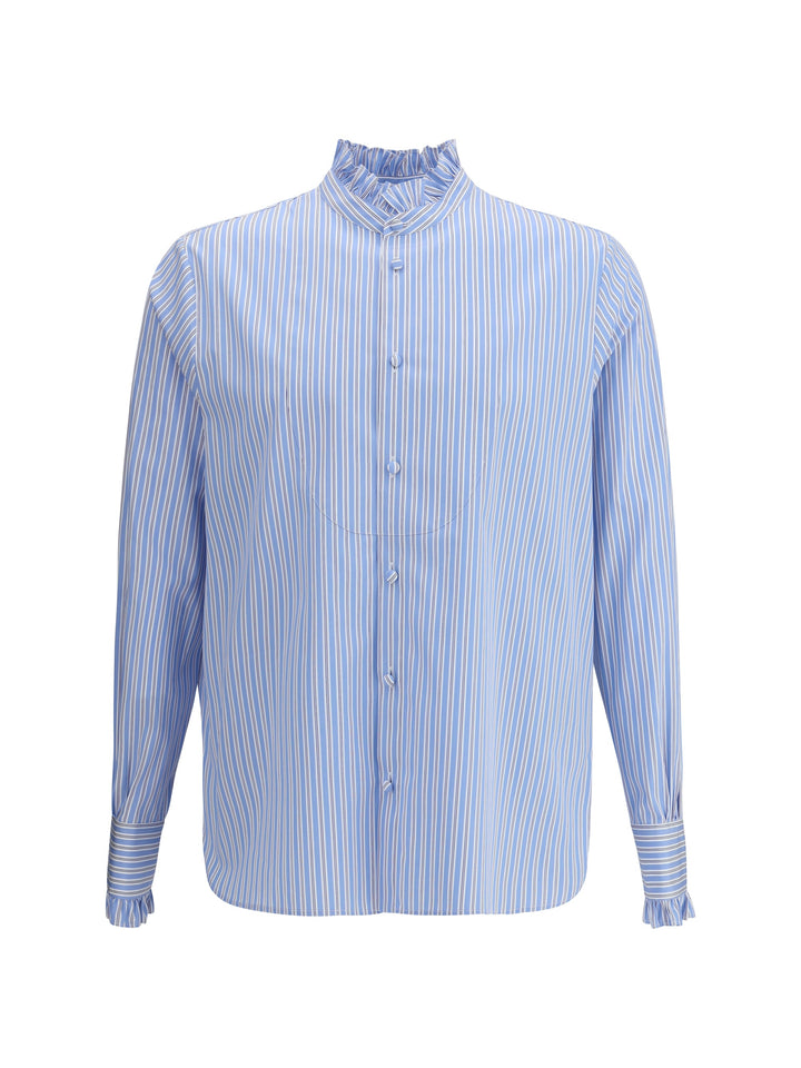 Valentino Men Striped Plastron And Ruffle Shirt