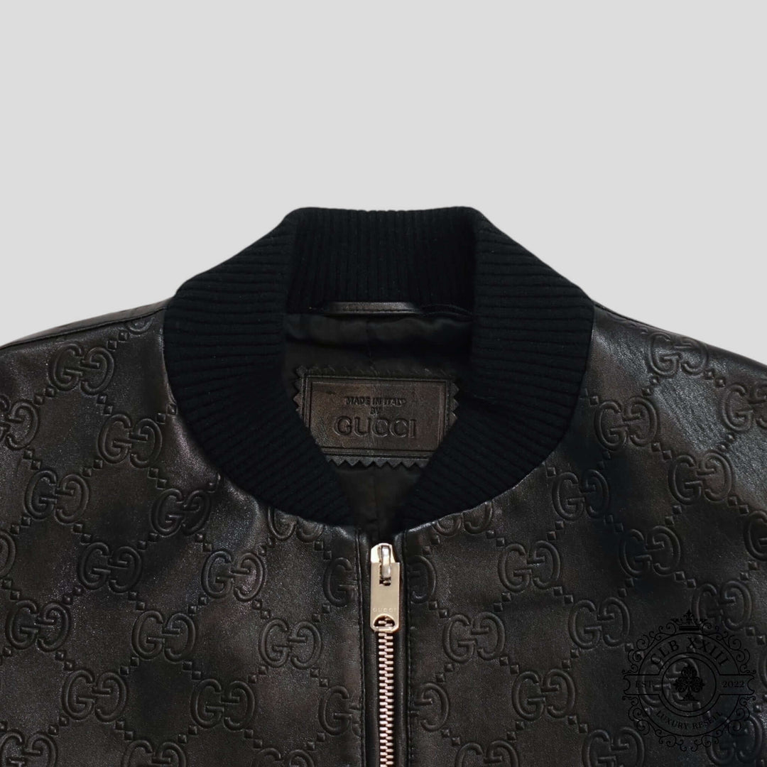 Gucci GG Leather Bomber Jacket in Black