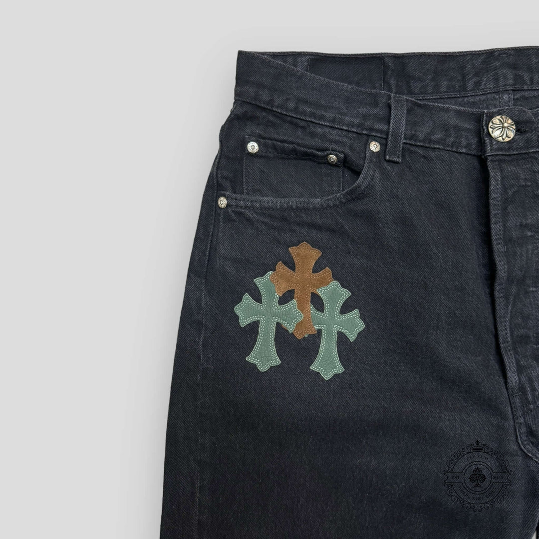Chrome Hearts Green / Brown Cross Patch Jeans