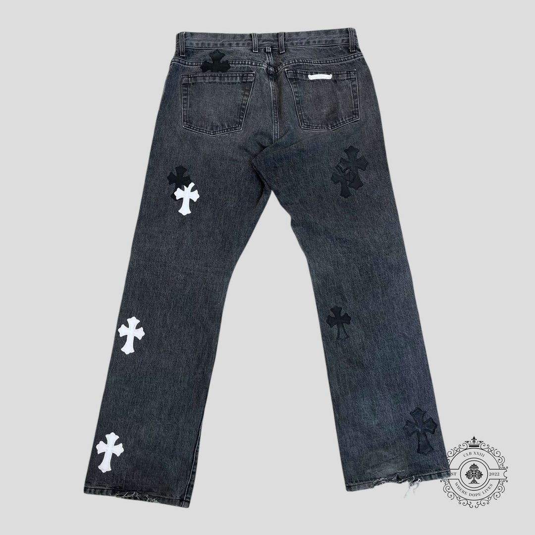 Chrome Hearts Fleur Knee Cross Patch Jeans