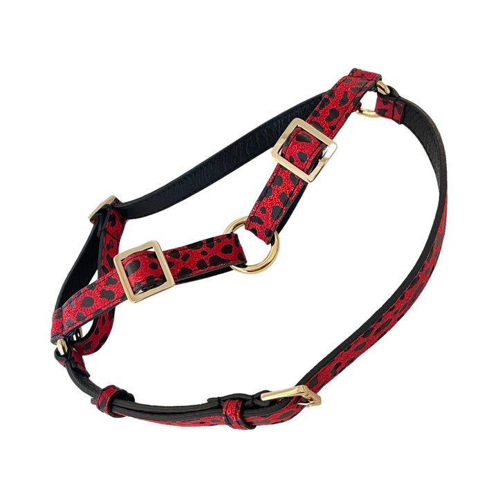 Red &amp; Black Leopard Print Italian Leather Harness