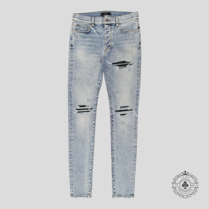 Amiri MX1 Leather Patch Jeans in Stone Indigo