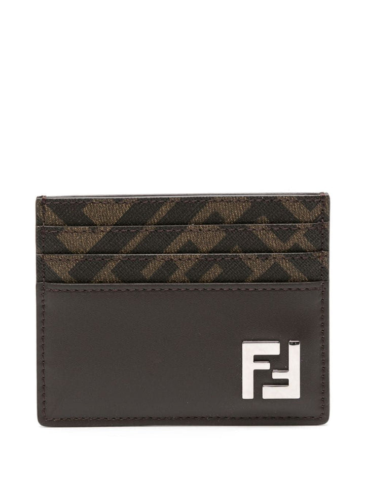FENDI FF Logo Plaque Mini Leather Cardholder