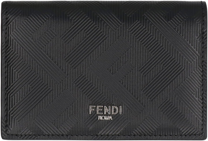 FENDI Leather Card Holder with FF Motif - 11 cm x 7.5 cm