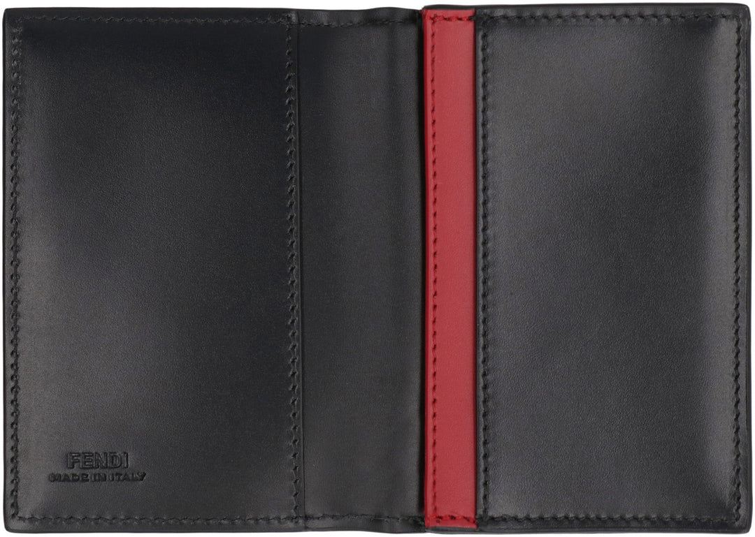 FENDI Leather Card Holder with FF Motif - 11 cm x 7.5 cm