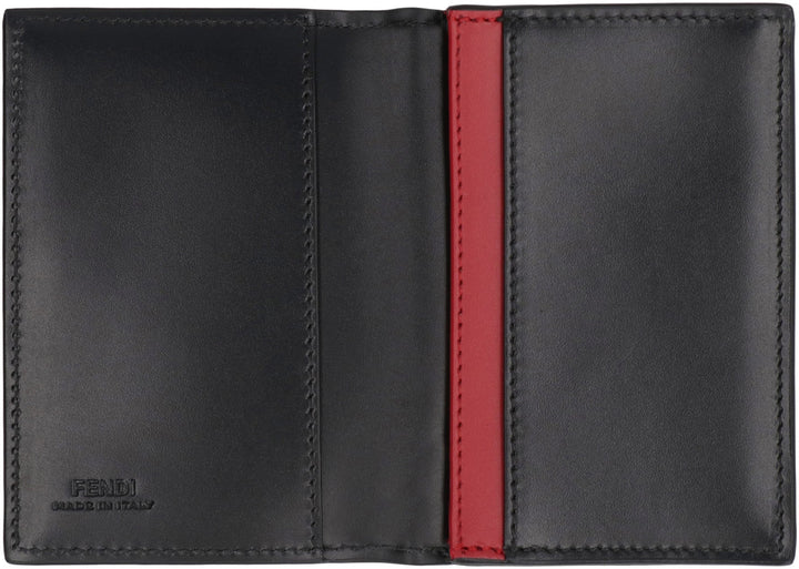 FENDI Leather Card Holder with FF Motif - 11 cm x 7.5 cm