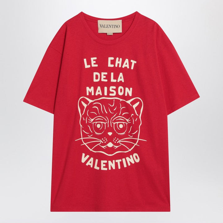 Valentino Red T-Shirt With Le Chat De La Maison Print Men