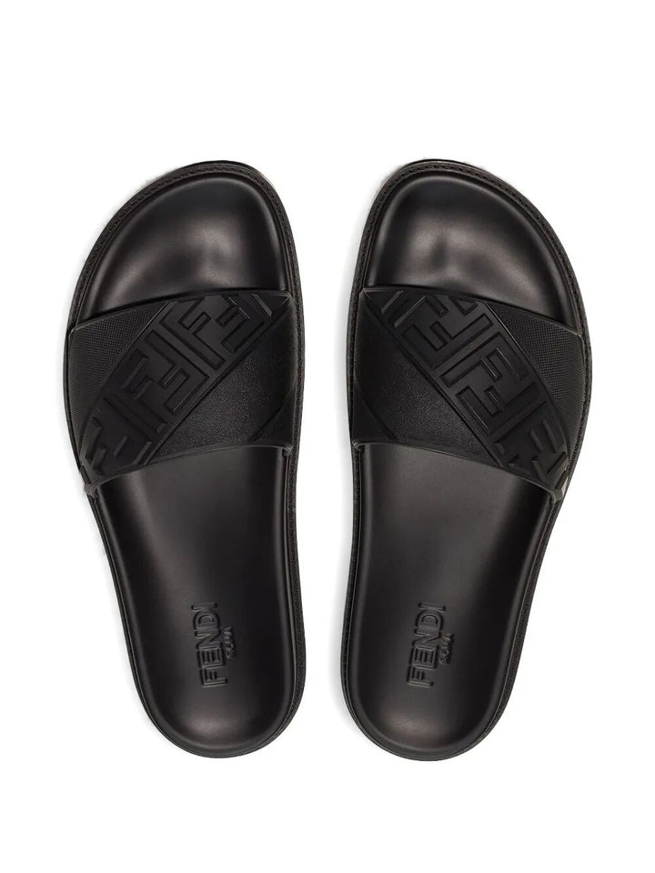 FENDI High Strap Slide Sandals with Embossed FF Motif for Men