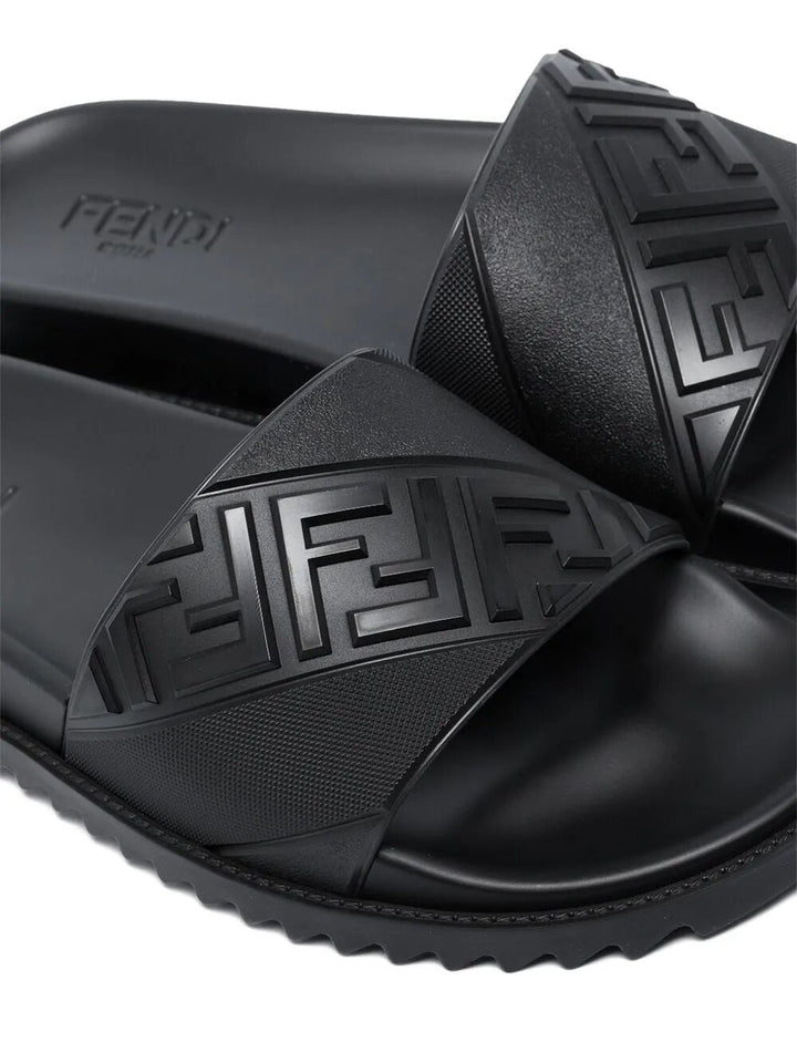 FENDI High Strap Slide Sandals with Embossed FF Motif for Men