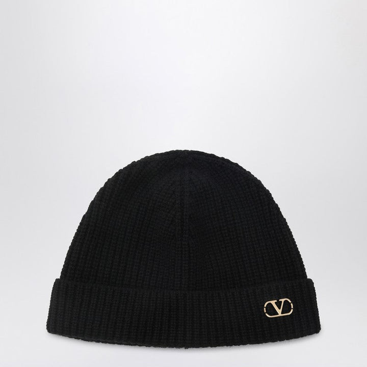 Valentino Garavani Vlogo Signature Beanie Black In Cashmere Men